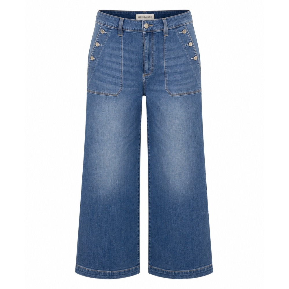 Cosmic Blue Love Wide Leg Cropped Jeans Women 32 NWT